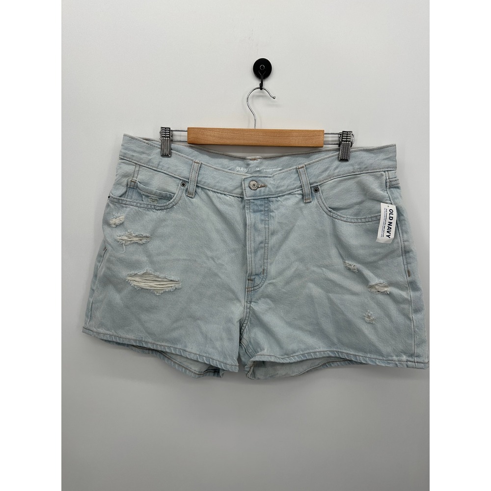 Old Navy Womens High Rise Slouchy Straight Distressed Denim Shorts Light Wash 14